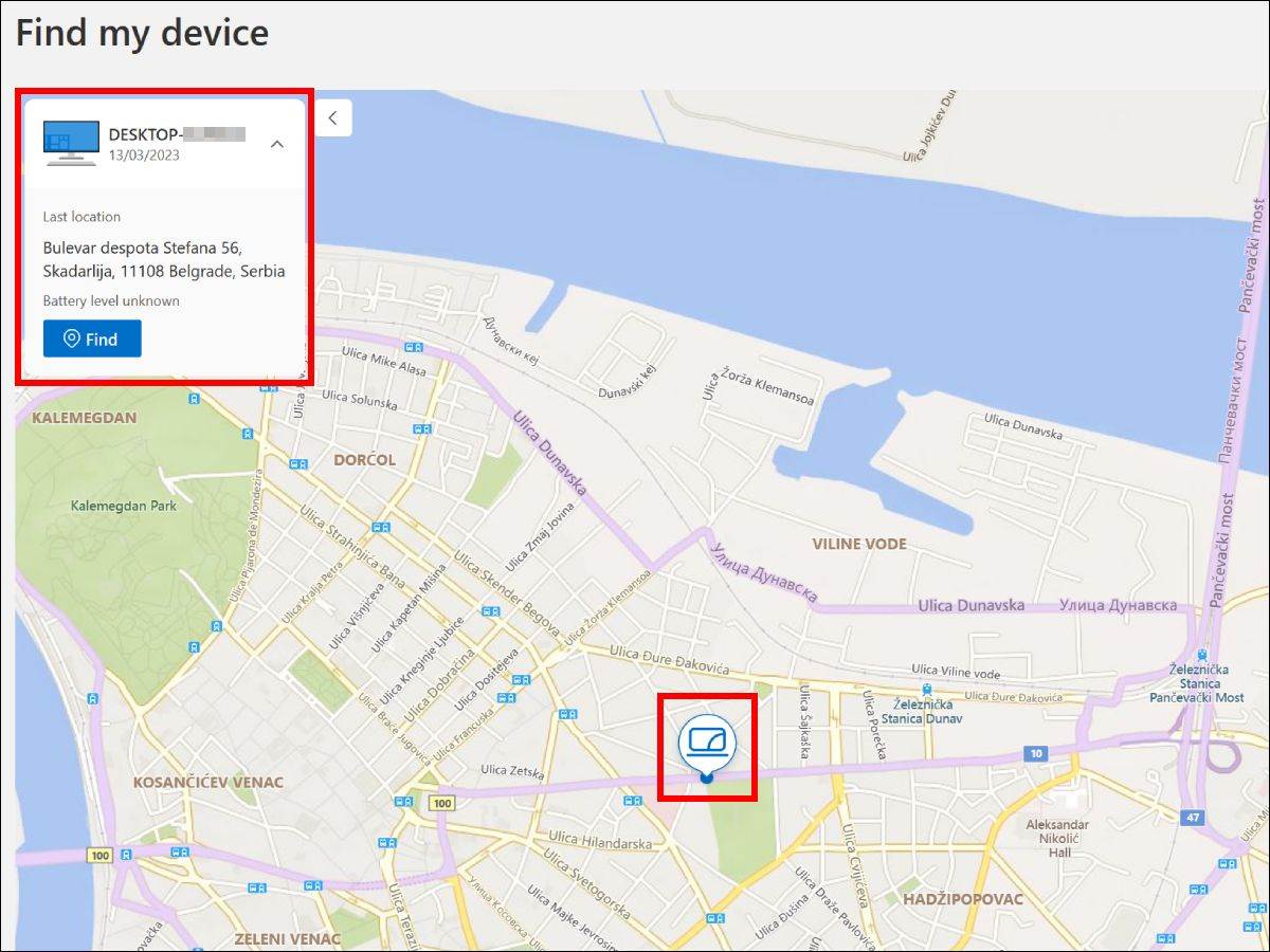 Find My Device mapa Find My Device mapa