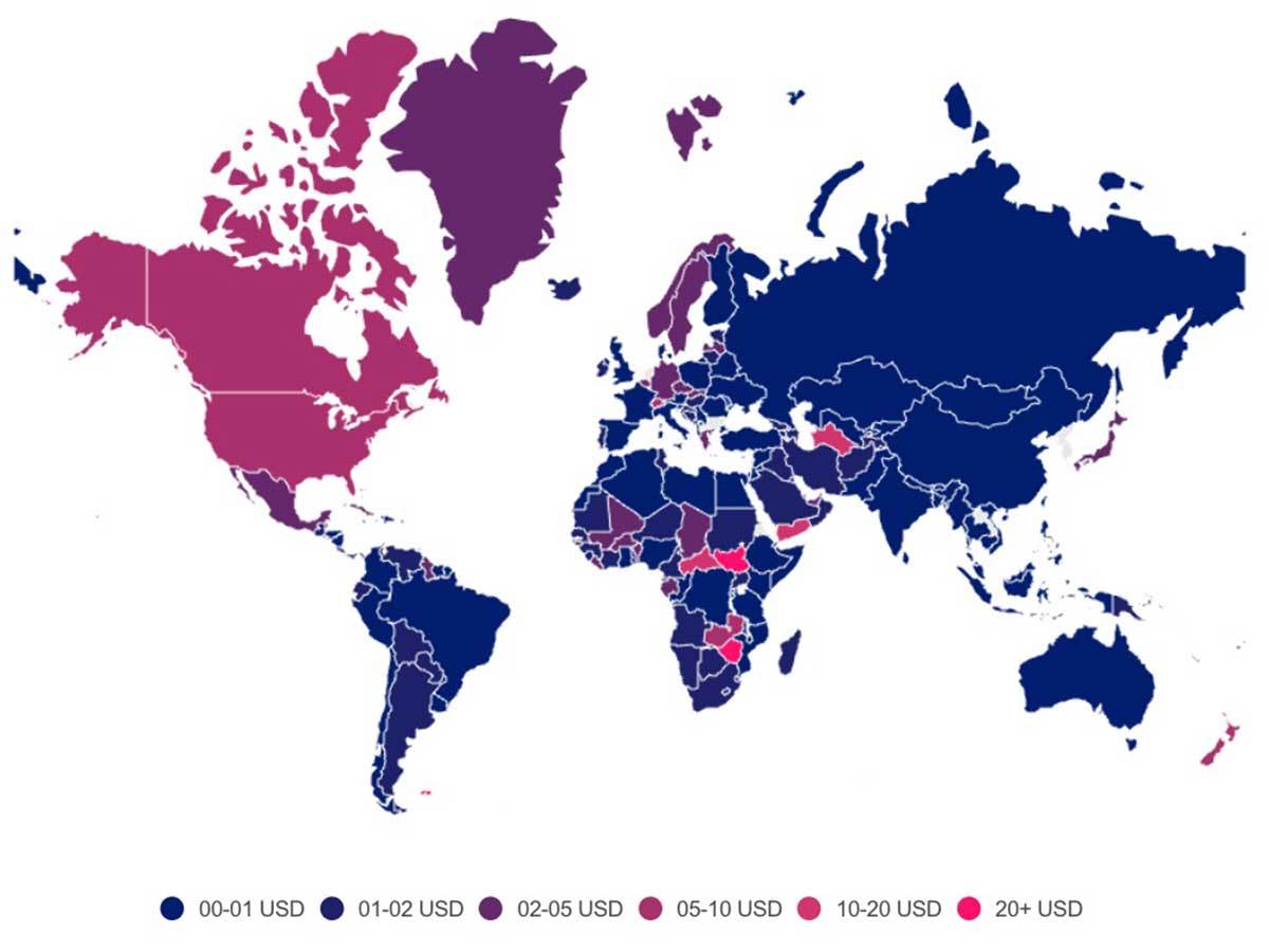 Mapa cena mobilnog interneta u svetu Mapa cena mobilnog interneta u svetu
