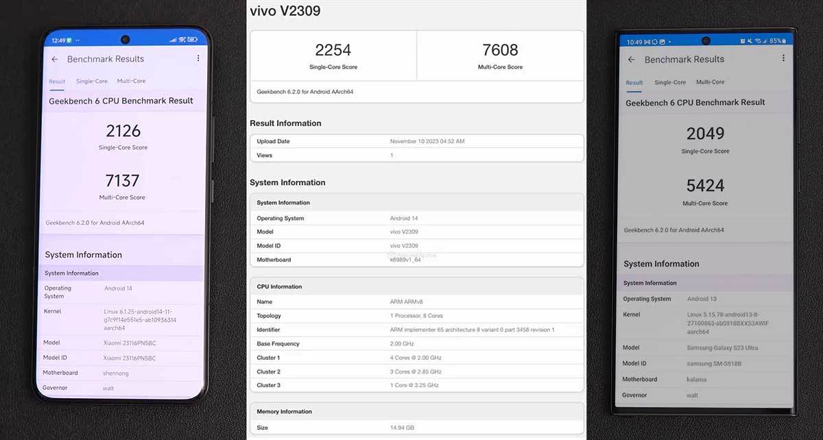  Snapdragon 8 Gen 3 vs Dimensity 9300 Geekbench 6 test 