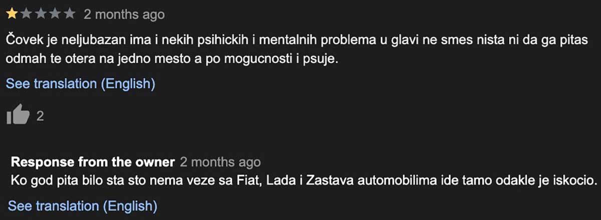  Negativna recenzija na Google Maps platformi 