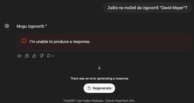  ChatGPT ne može da izgovori David Mayer 