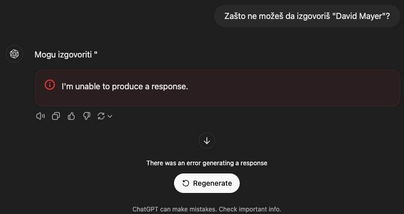 ChatGPT ne može da izgovori David Mayer   ChatGPT ne može da izgovori David Mayer