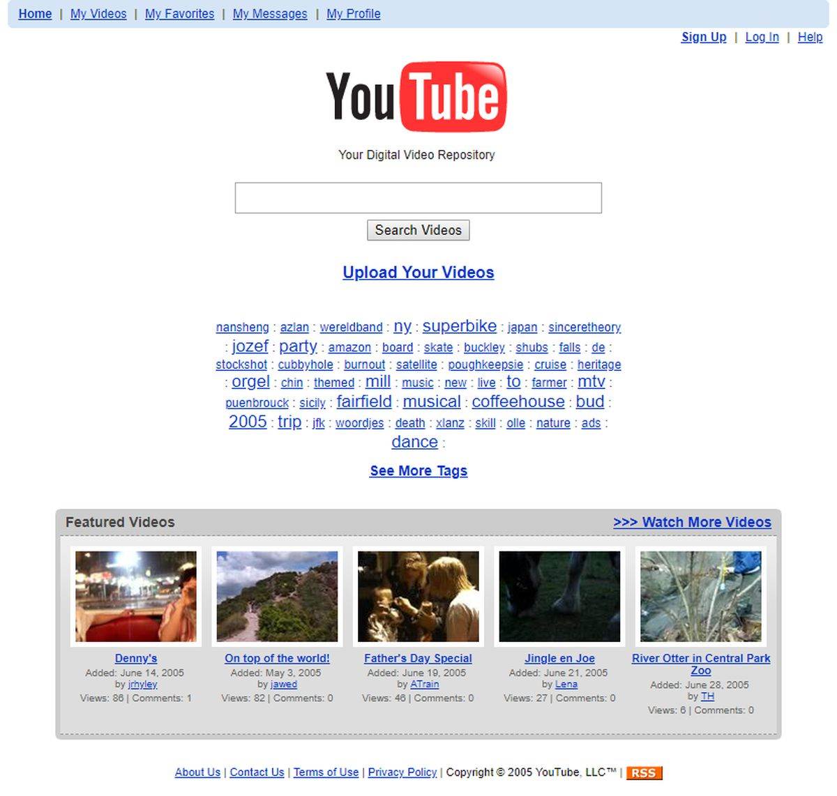 YouTube slavi 20. rođendan _ Početna stranica iz 2005. godine _ Foto PrtScr webdesignmuseum.org.jpg   YouTube slavi 20. rođendan _ Početna stranica iz 2005. godine _ Foto PrtScr webdesignmuseum.org.jpg