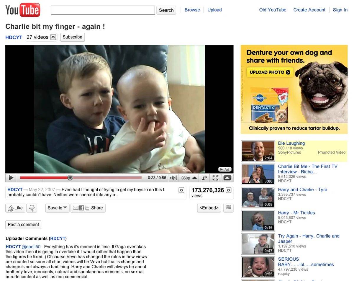 Charlie Bit My Finger – jedan od prvih megaviralnih videa iz 2007. i izgled YouTube stranice iz 2010. godine _ Foto PrtScr gigaom.com.jpg   Charlie Bit My Finger – jedan od prvih megaviralnih videa iz 2007. i izgled YouTube stranice iz 2010. godine _ Foto PrtScr gigaom.com.jpg