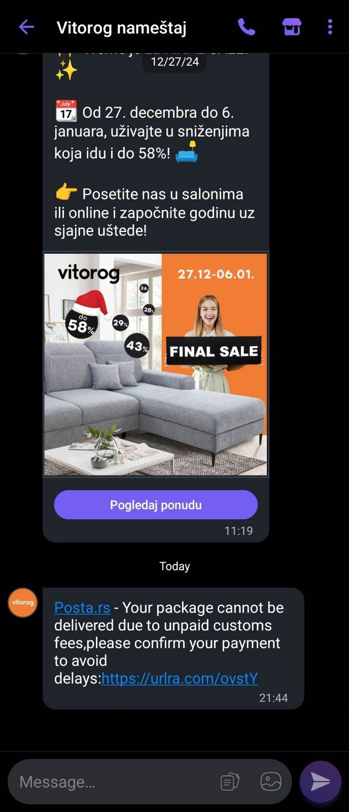 Vitorog poruka prevara Vitorog poruka prevara