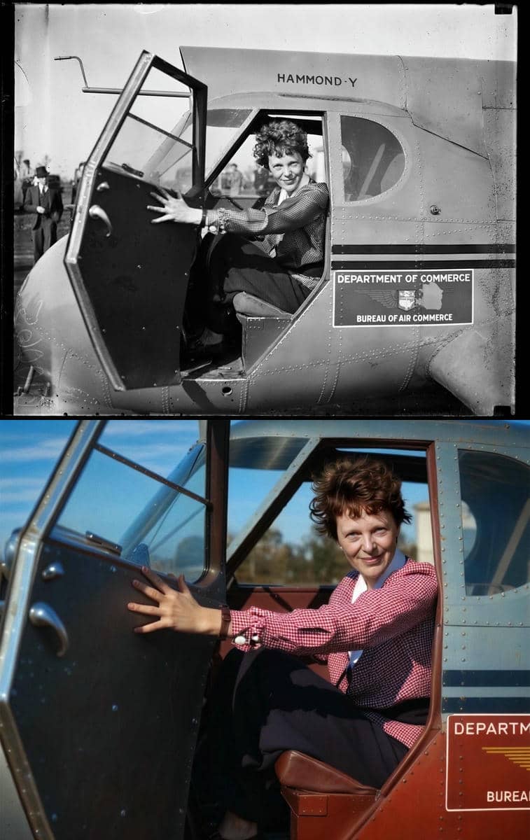 Amelia Earhart pre i posle AI obrade   Amelia Earhart pre i posle AI obrade