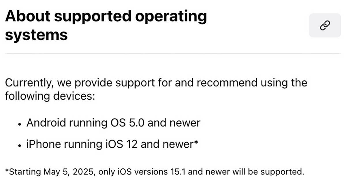 WhatsApp podržani operativni sistemi screenshot   WhatsApp podržani operativni sistemi screenshot