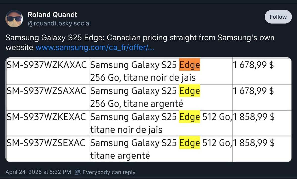 Galaxy S25 Edge cene na kanadskom Samsung sajtu Galaxy S25 Edge cene na kanadskom Samsung sajtu