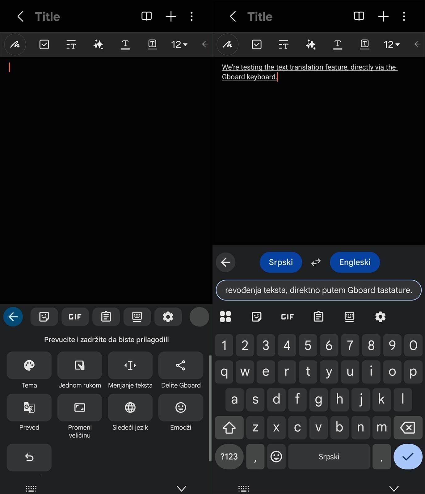 Gboard prevođenje teksta Gboard prevođenje teksta