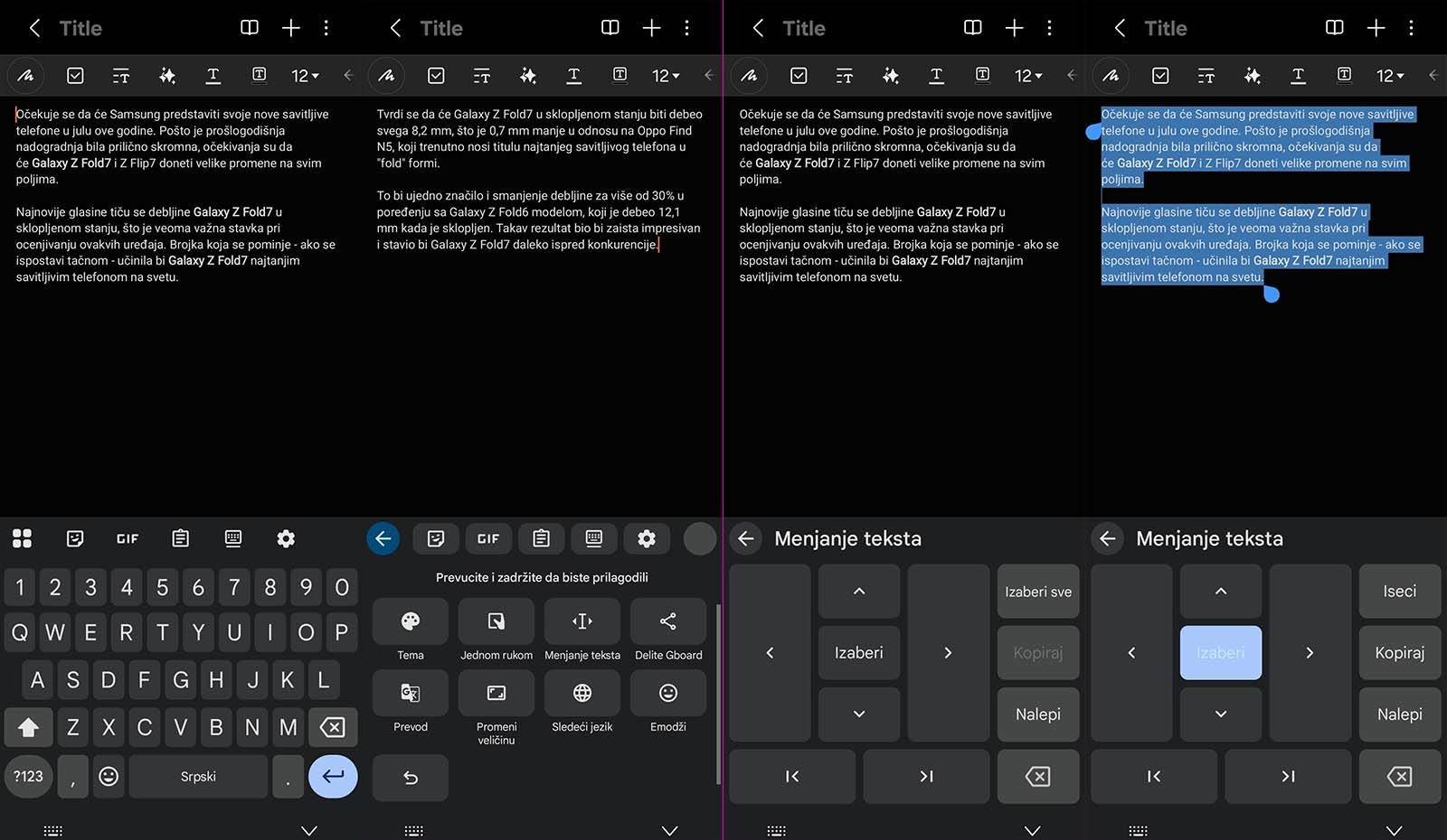 Gboard menjanje teksta Gboard menjanje teksta