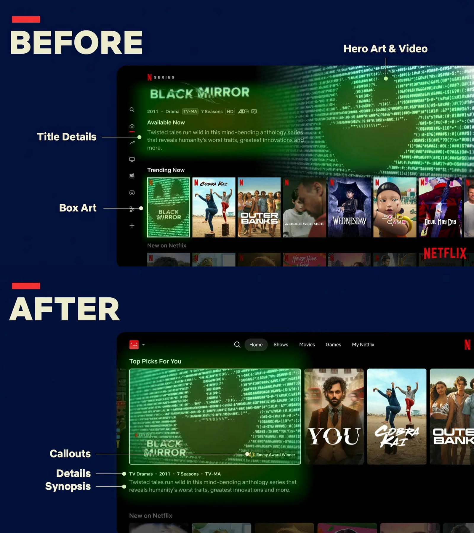 Netflix redizajn pre i posle Netflix redizajn pre i posle