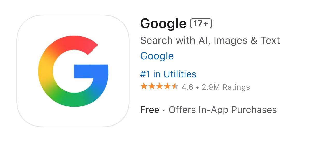 Google aplikacija za iOS novi logo (App Store screenshot) Google aplikacija za iOS novi logo (App Store screenshot)