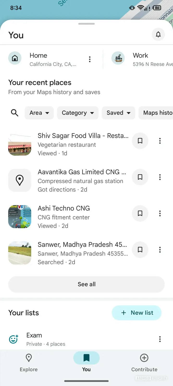  Google-Maps-Your-recent-places-1-scaled.jpg.jpg - AssembleDebug / Android Authority 