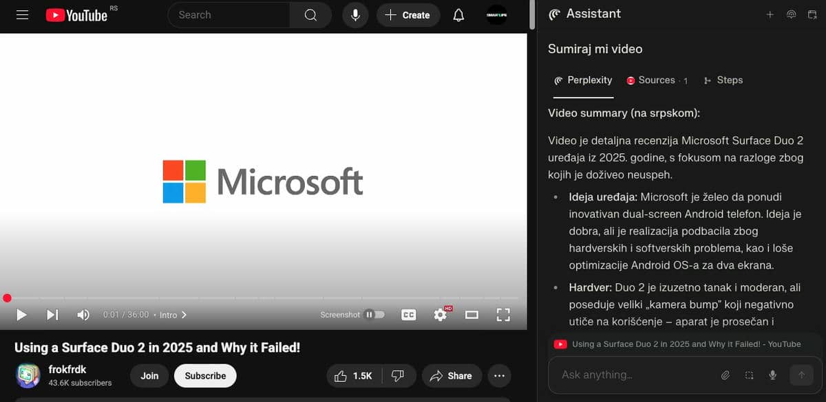 Comet AI asistent na YouTube Comet AI asistent na YouTube