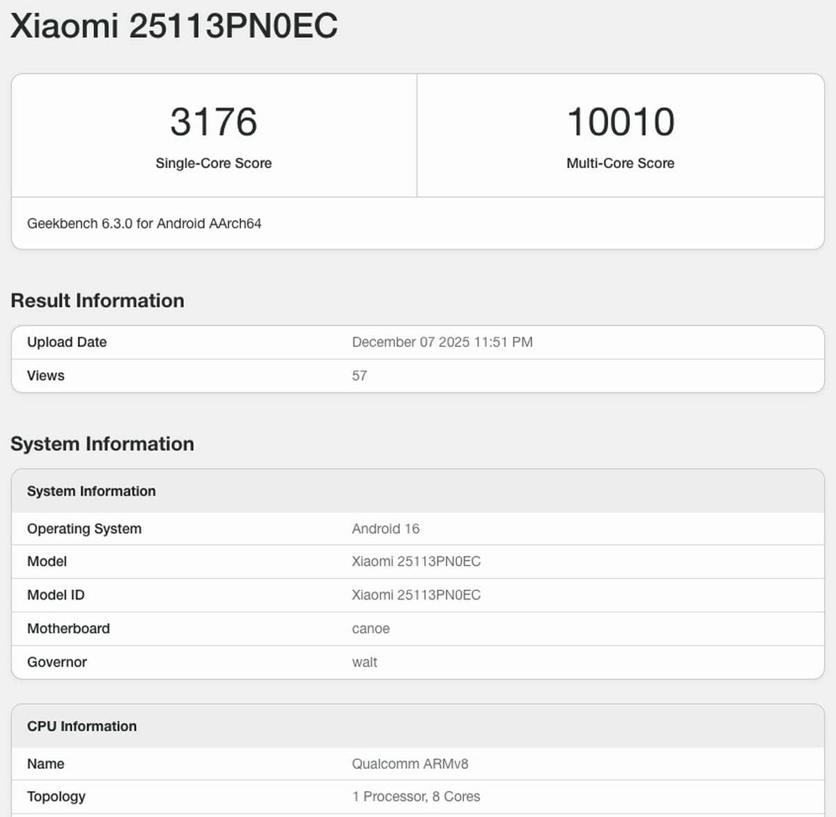  Xiaomi 17 Geekbench 