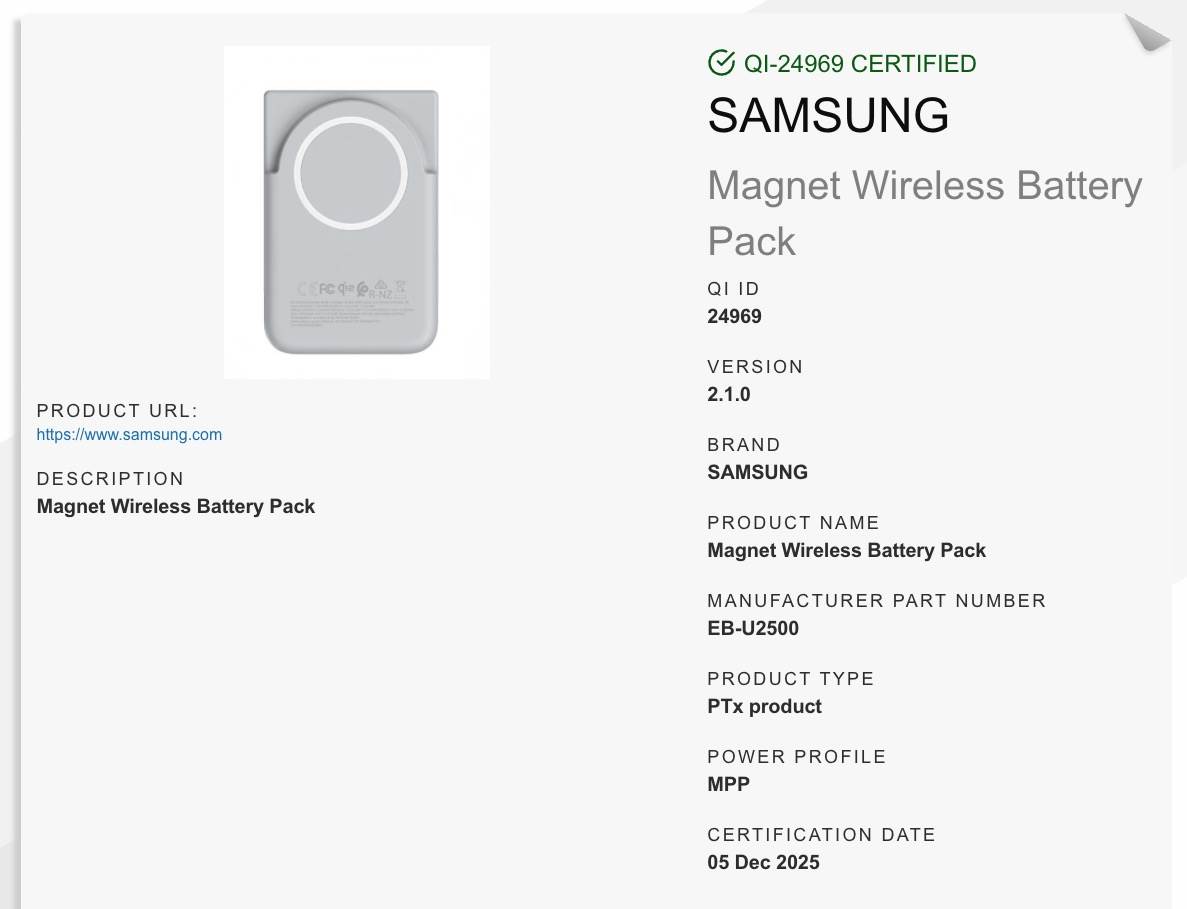  Samsung Qi2 eksterna baterija 