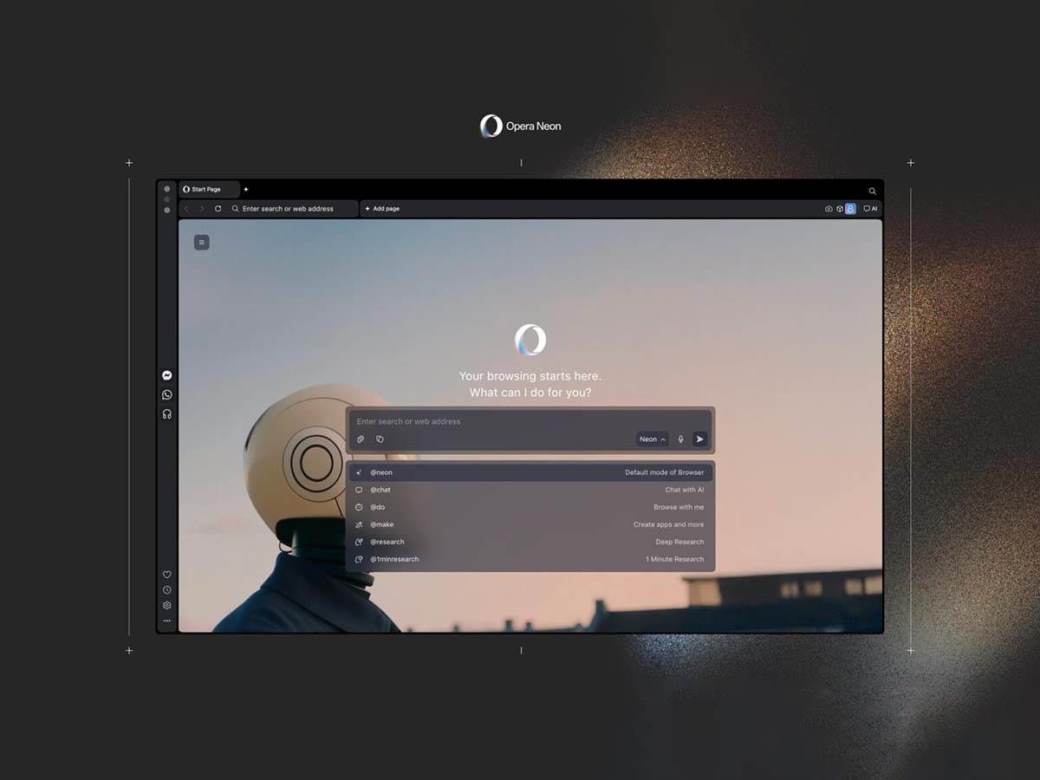  Interfejs Opera Neon AI pregledača 