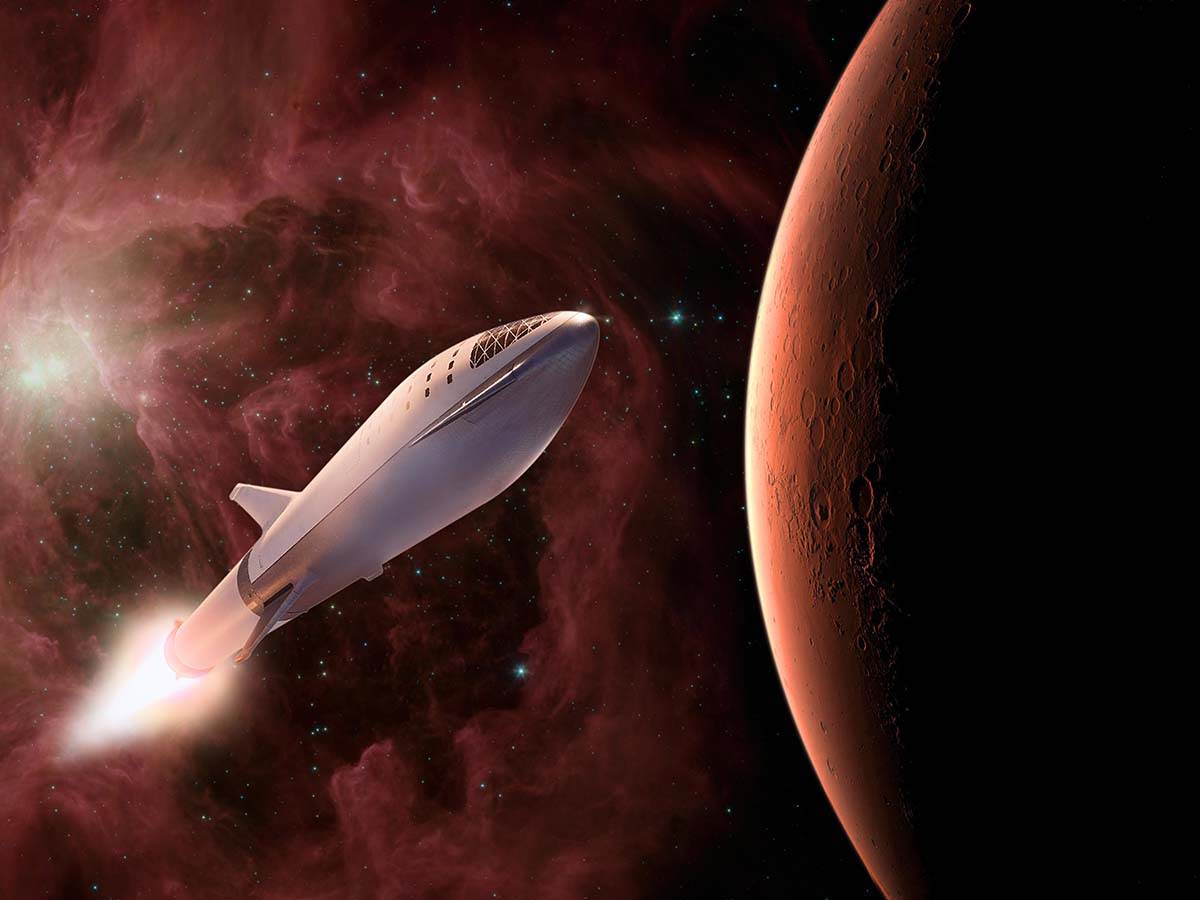  Starship blizu Marsa ilustracija 