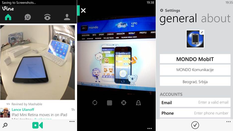  Jednostavan interfejs Vine aplikacije sa odličnim live tile opcijama za Windows Phone. 