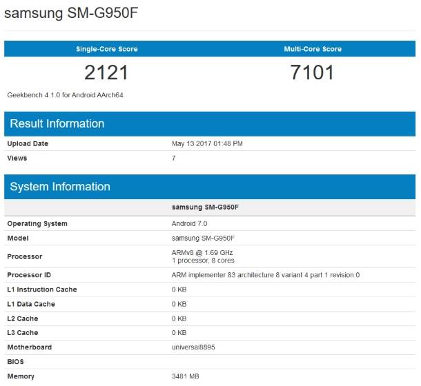  Samsung Galaxy S8, benchmark, geekbench 