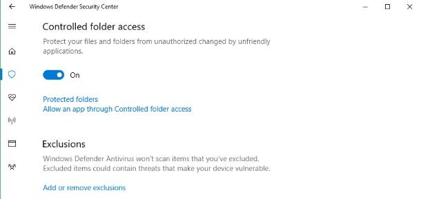  Windows 10 Controlled folder access 