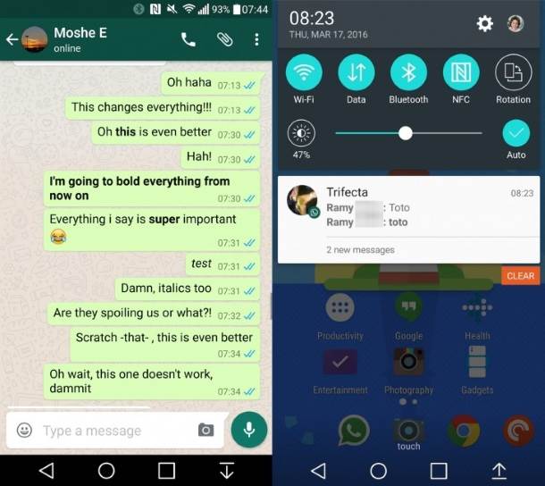  WhatsApp, Bold, Italic, Tekst 