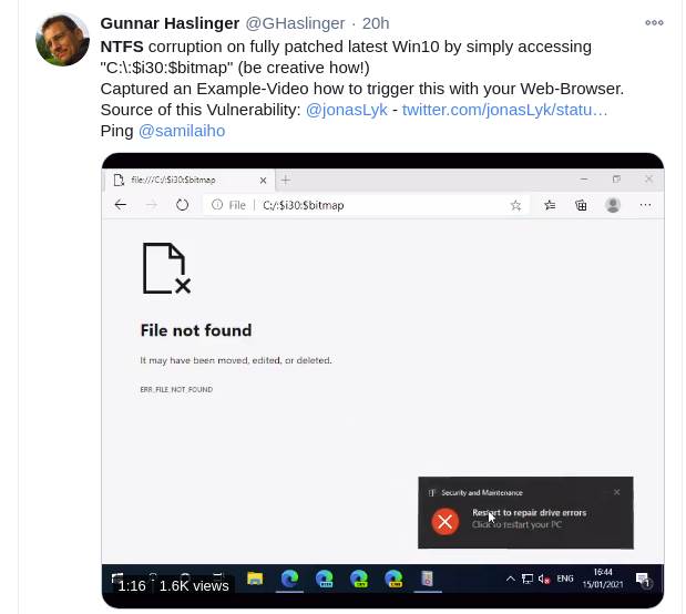   - Twitter/ Printscreen/ GHaslinger 