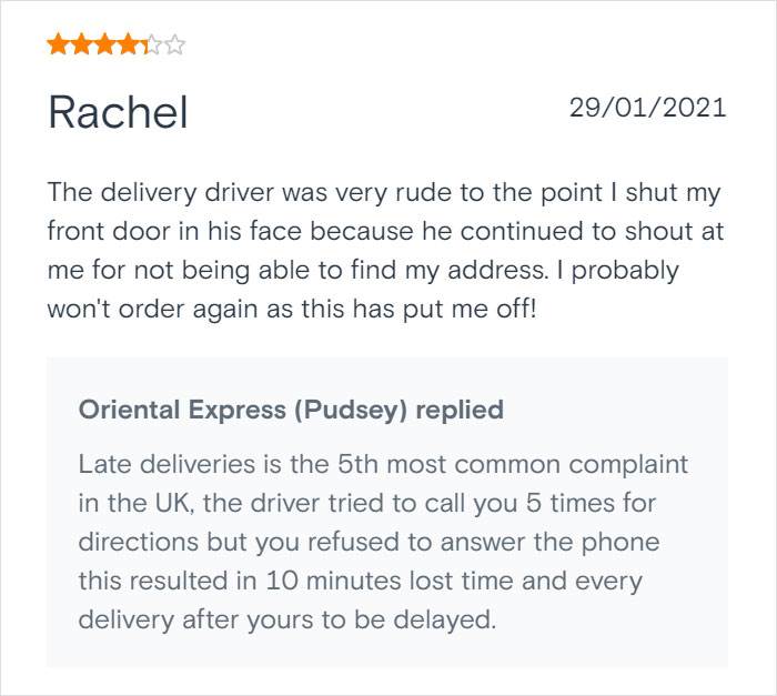  Rachel se žali na dostavu 