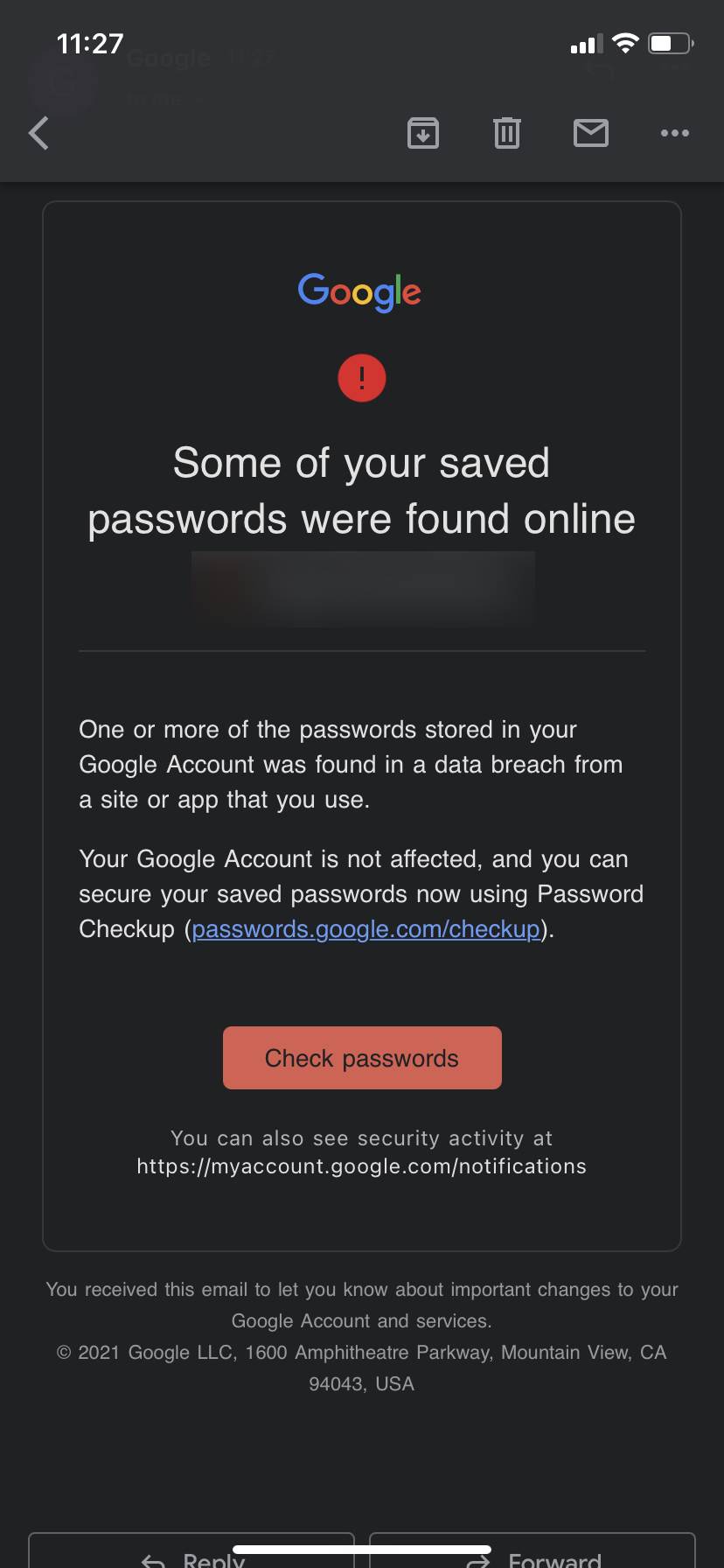  Google Mail Critical Security Alert kako izgleda 