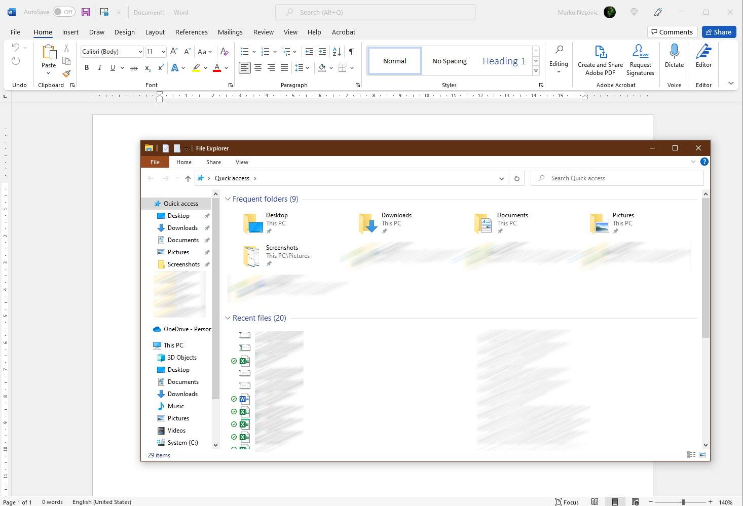 Windows i Word prozori sa drugačijim temama   Windows i Word prozori sa drugačijim temama