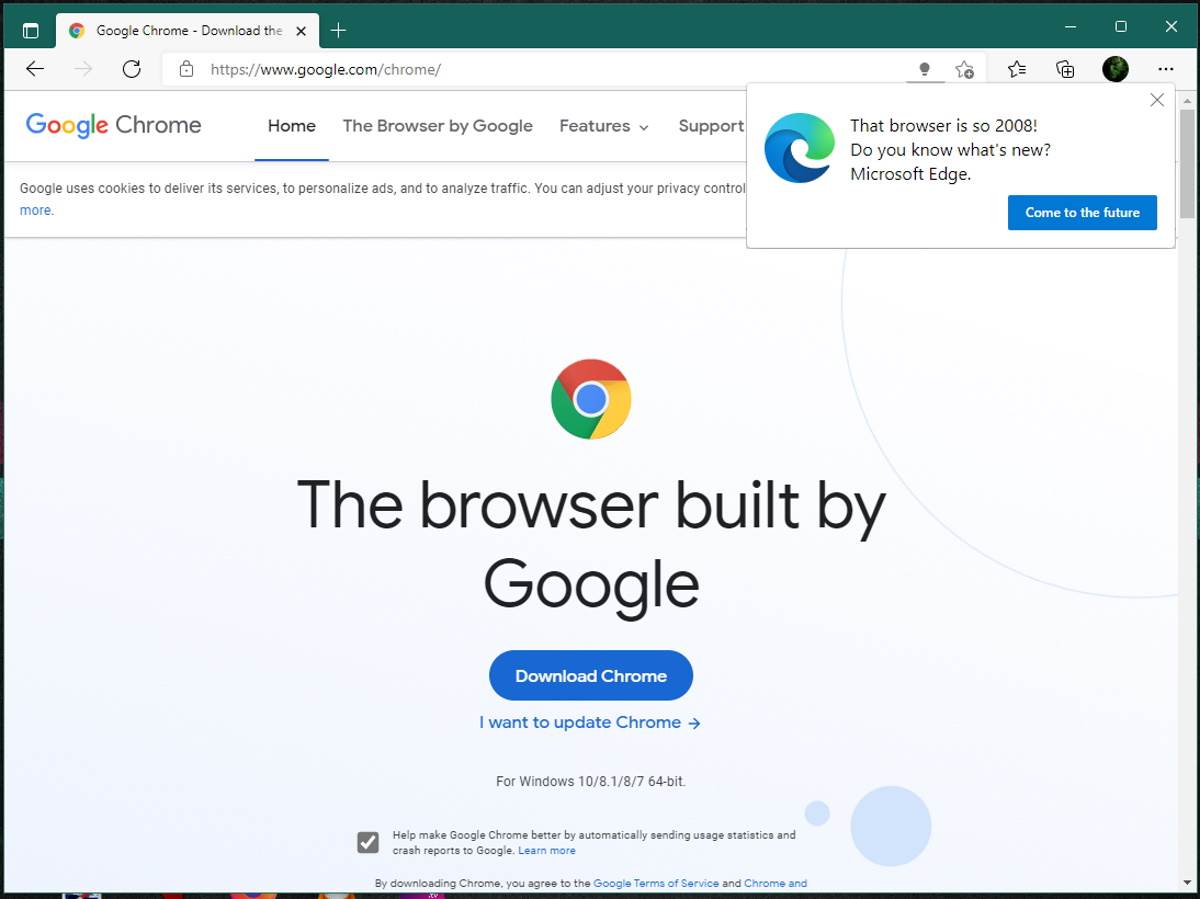  Poruka u Edge browseru da ne prelazite na Chrome 