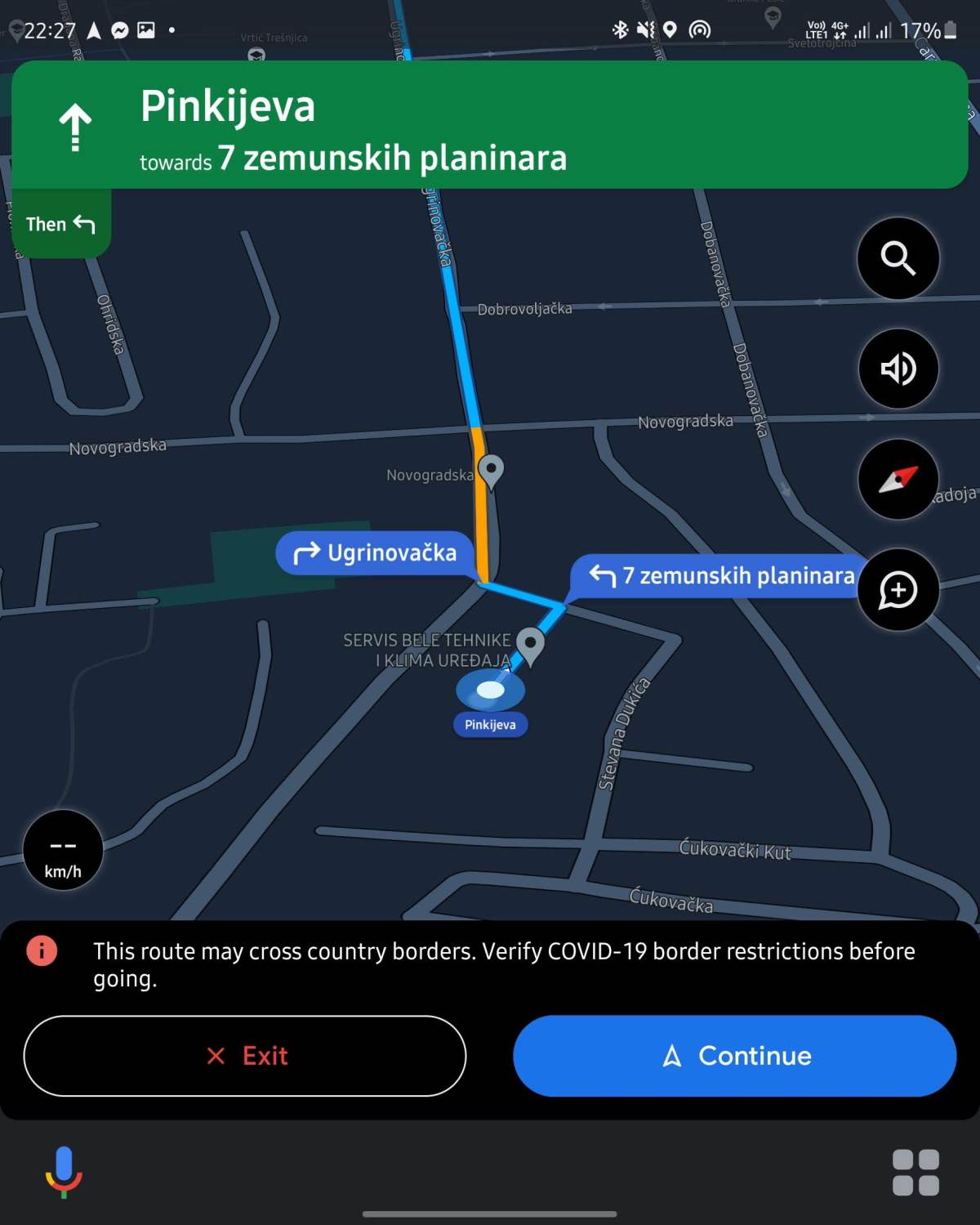  Upozorenje o prelasku granice na početku navigacije 