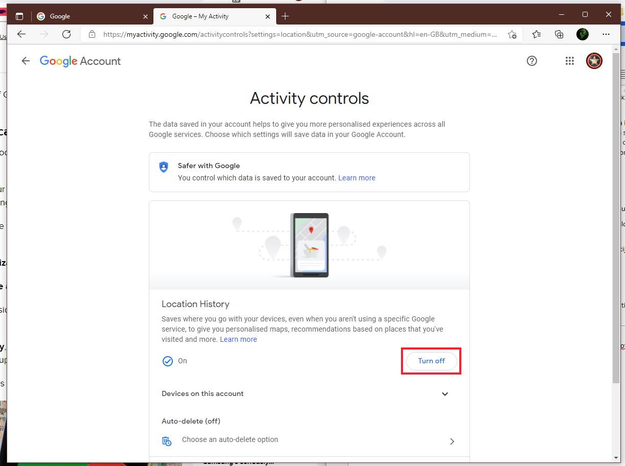  Dugme Turn off za isključivanje praćenja - SmartLife / Google / Printscreen 