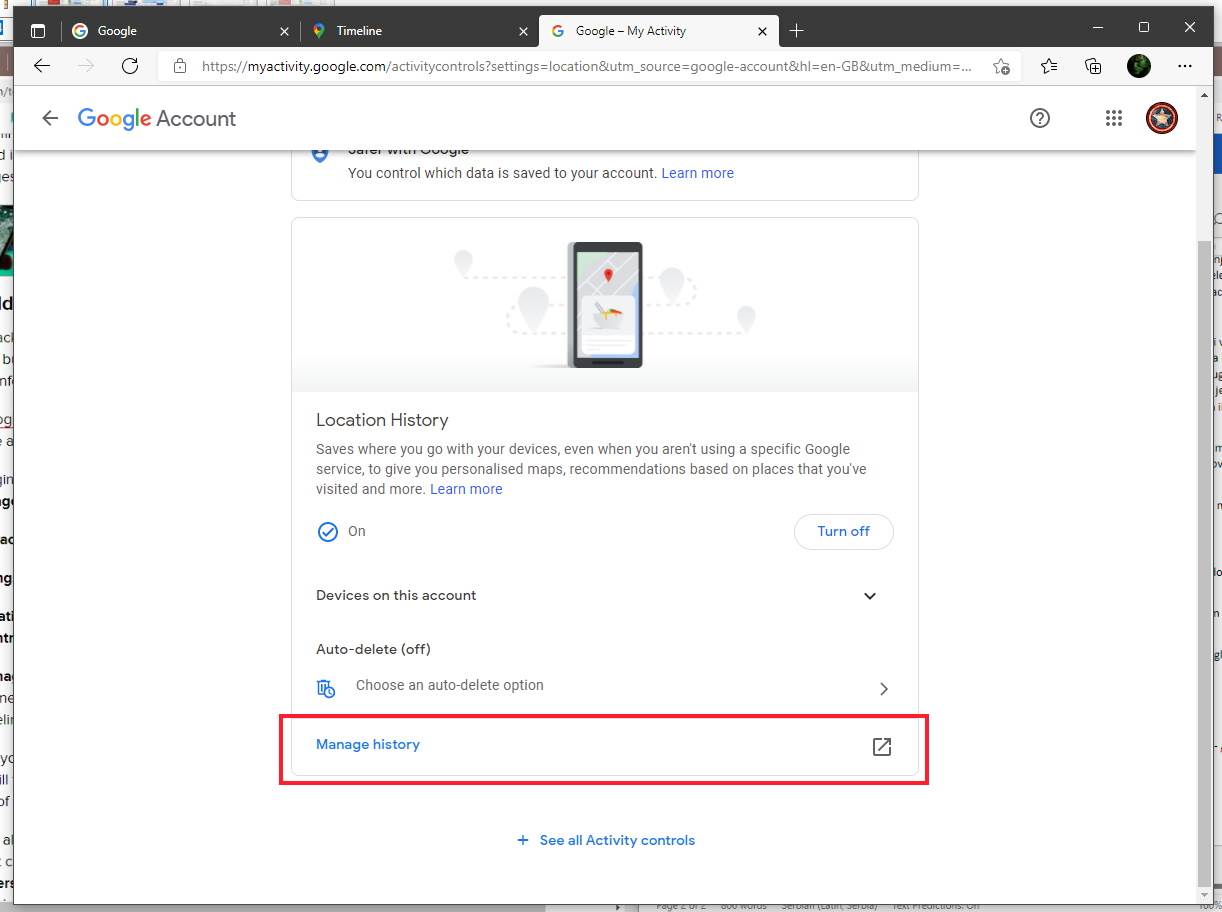 Opcija za upravljanje istorijom lokacija - SmartLife / Google / Printscreen   Opcija za upravljanje istorijom lokacija - SmartLife / Google / Printscreen