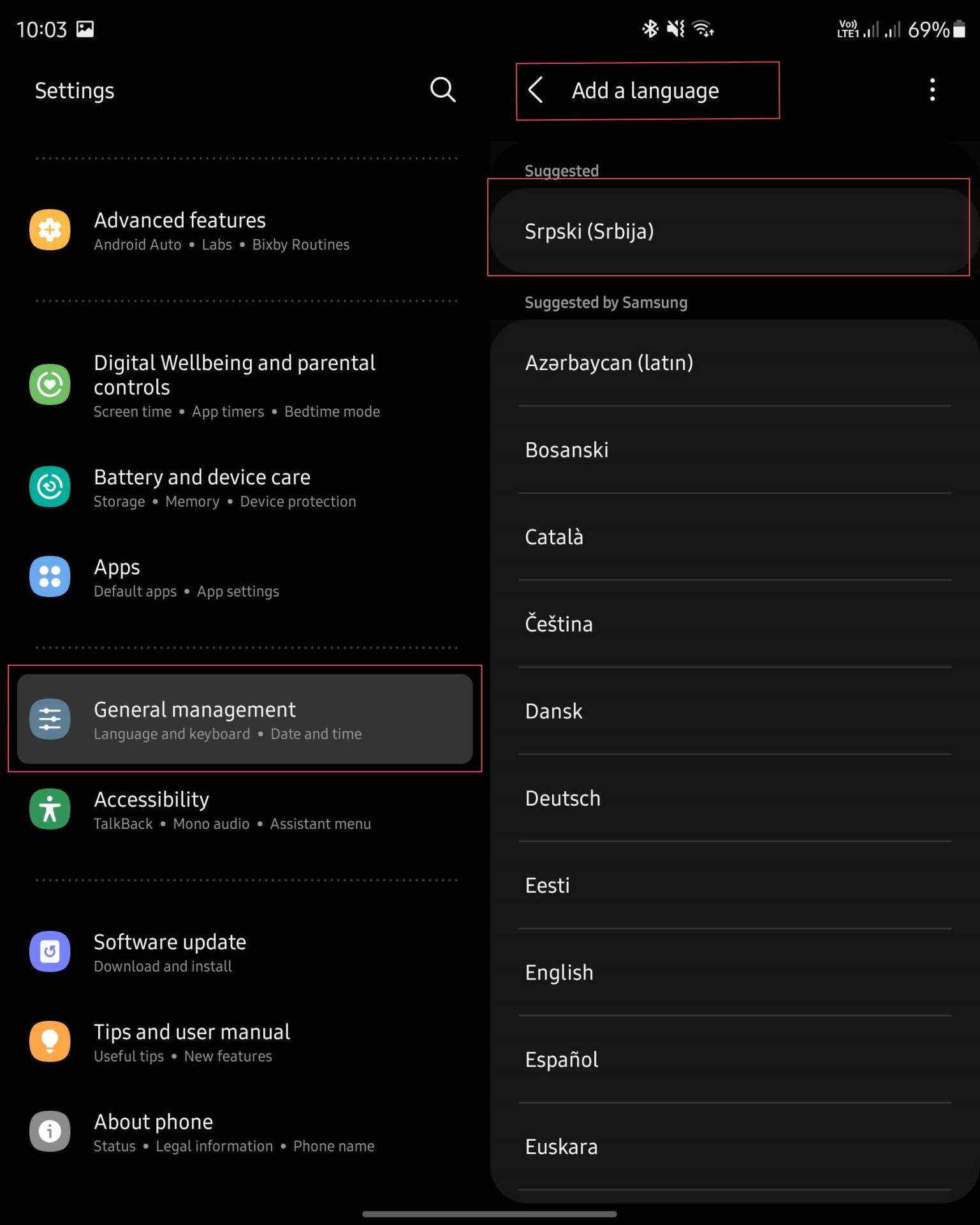 Podešavanja jezika na Samsung telefonima se nalaze pod General Management   Podešavanja jezika na Samsung telefonima se nalaze pod General Management