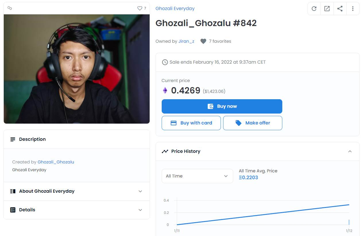  Ghozali_Ghozalu selfi #842 - SmartLife / OpenSea / Ghozali_Ghozalu / Printscreen 