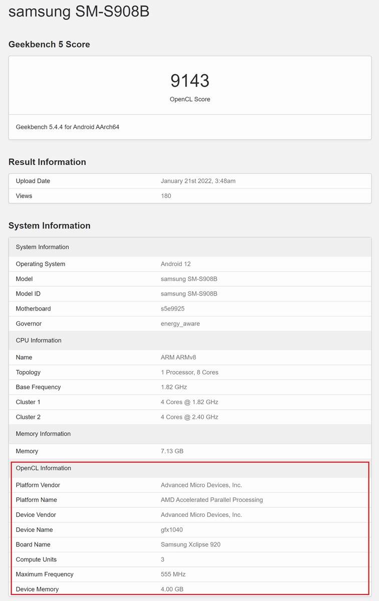  Exanos 2200 Xclipse 920 Geekbench rezultati - SmartLife / Geekbench / Printscreen 