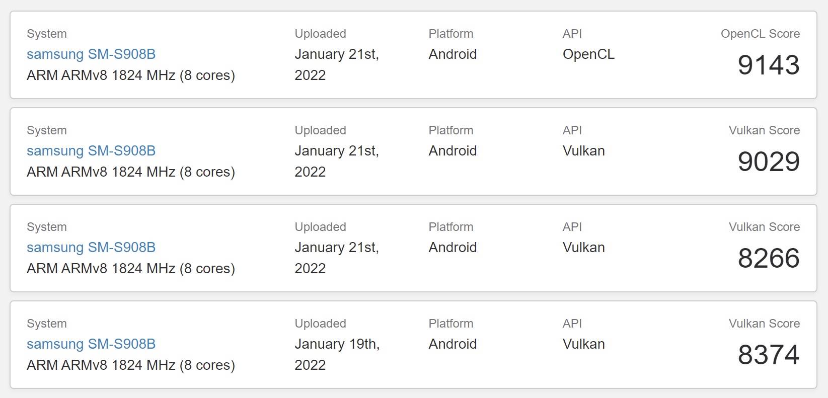  Exynos 2200 Geekbench rezultati u OpenCL i Vulkan testovima - SmartLife / Geekbench / Printscreen 