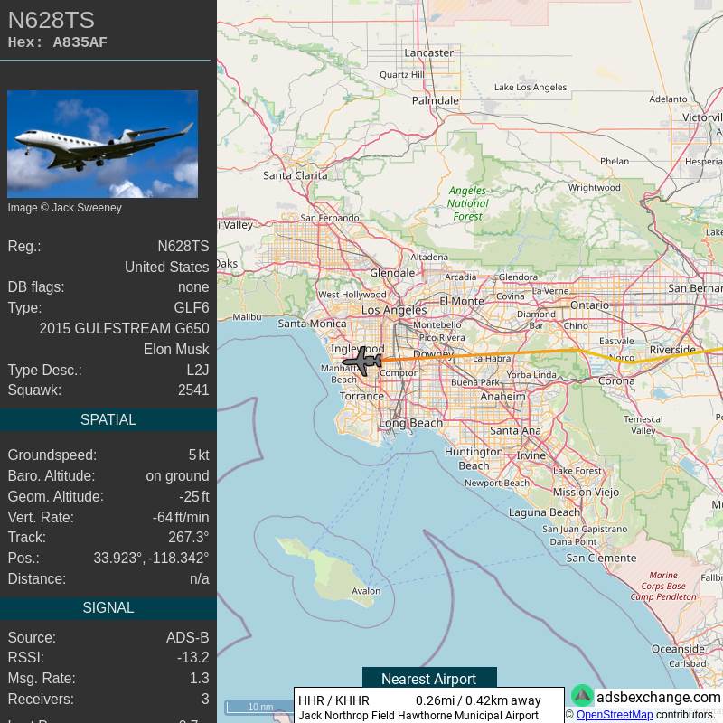  Elon Mask letovi - SmartLife / Twitter / @ElonJet 