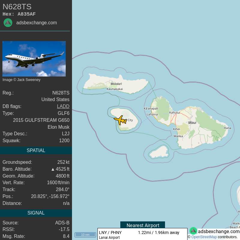  Elon Mask letovi Havaji - SmartLife / Twitter / @ElonJet 