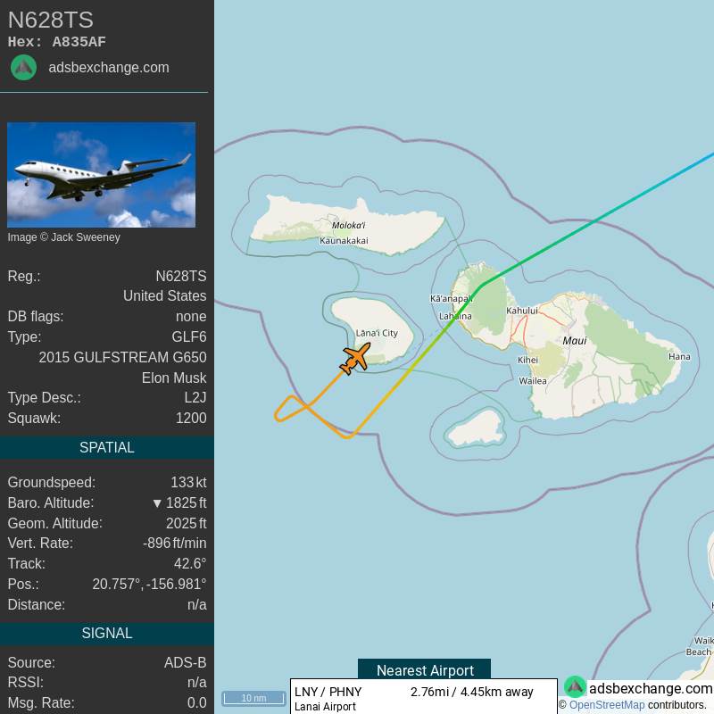  Elon Mask letovi Havaji - SmartLife / Twitter / @ElonJet 