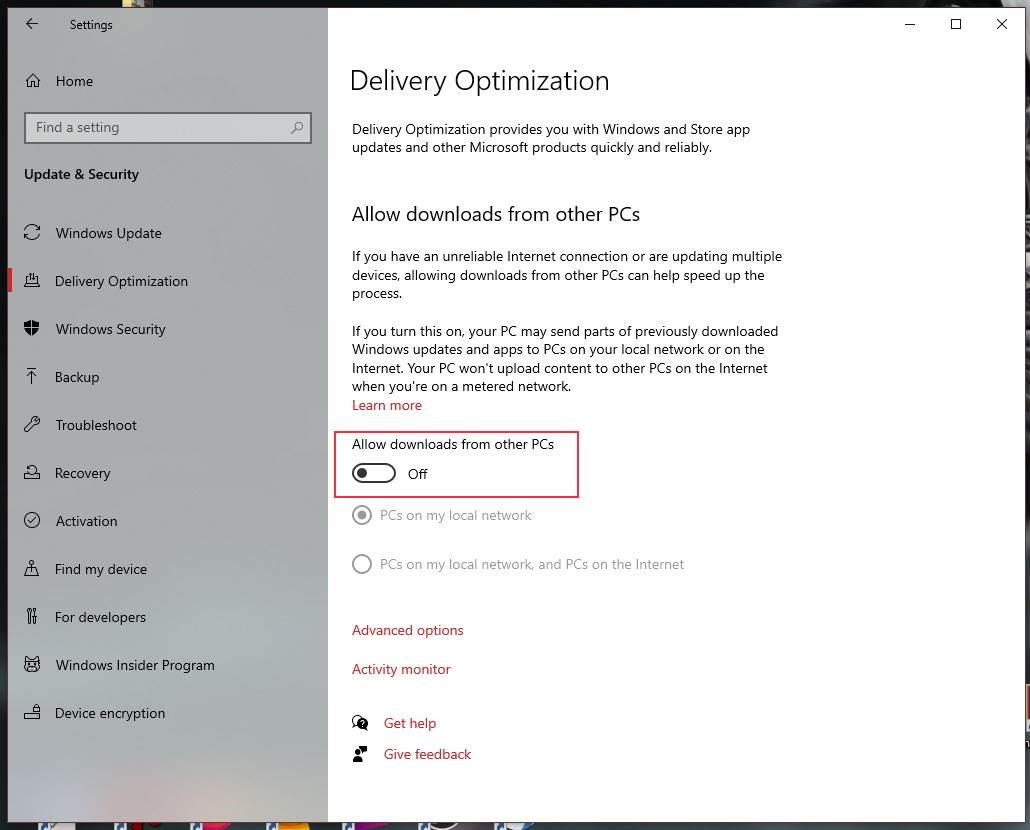  Isključena Allow downloads from other PCs opcija - SmartLife / Marko Nešović / Windows 10 / Printscreen 