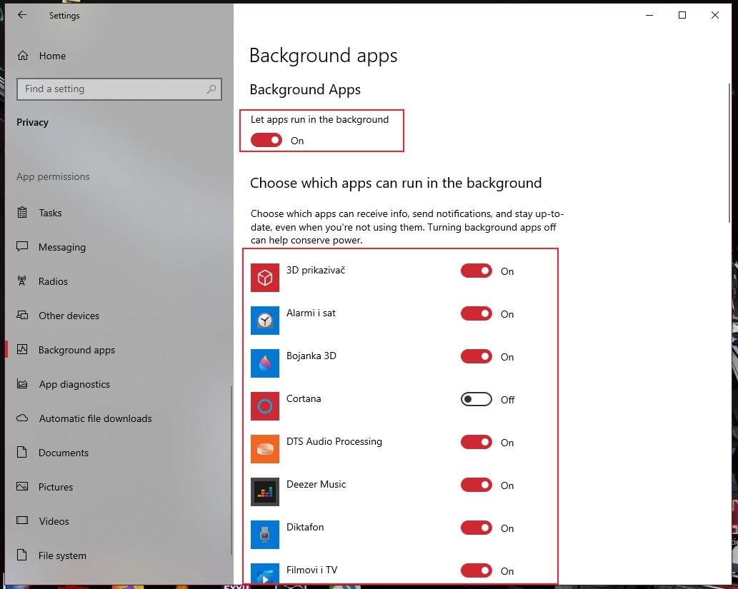  Podešavanje aplikacija koje rade u pozadini - SmartLife / Marko Nešović / Windows 10 / Printscreen 