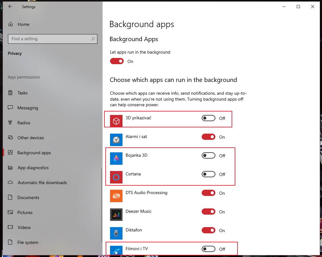  Pojedinačno isključivanje aplikacija u pozadini - SmartLife / Marko Nešović / Windows 10 / Printscreen 