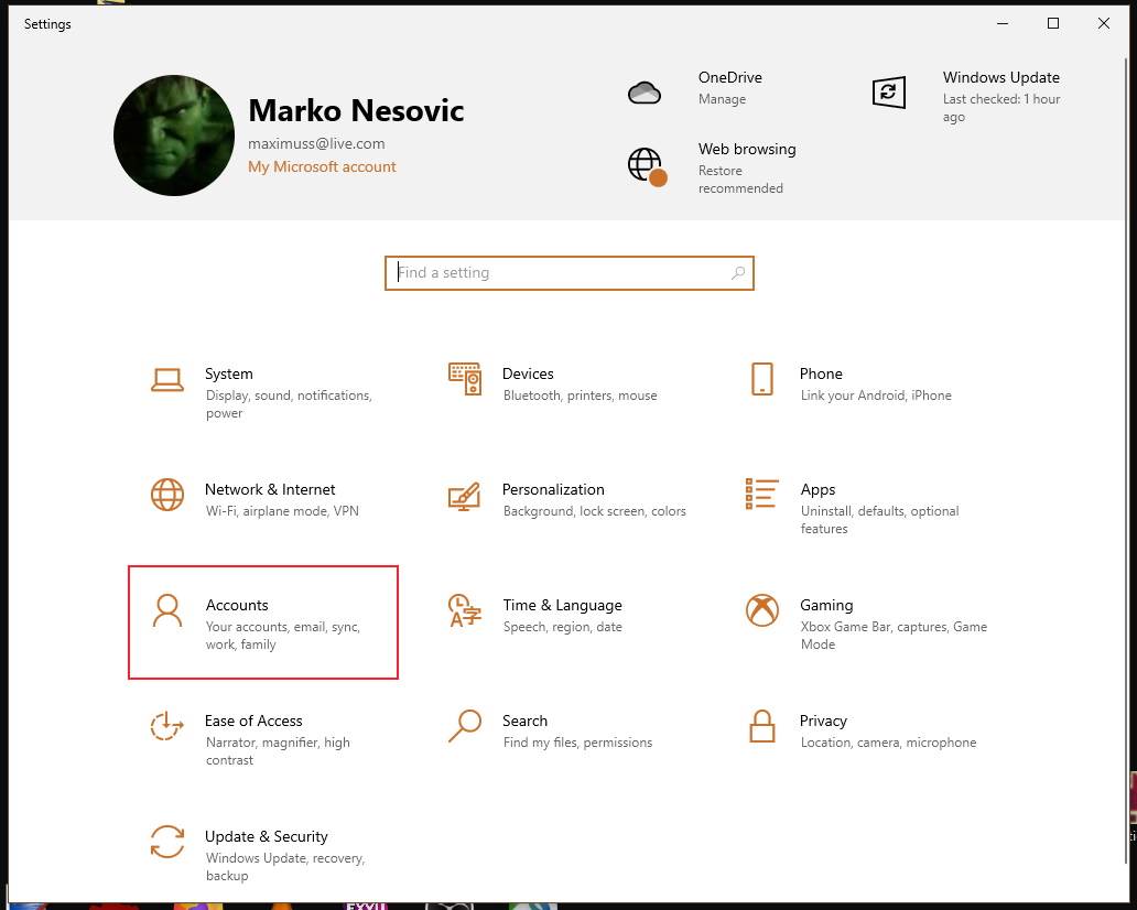  Accounts deo u podešavanjima - SmartLife / Marko Nešović / Windows 10 / Printscreen 
