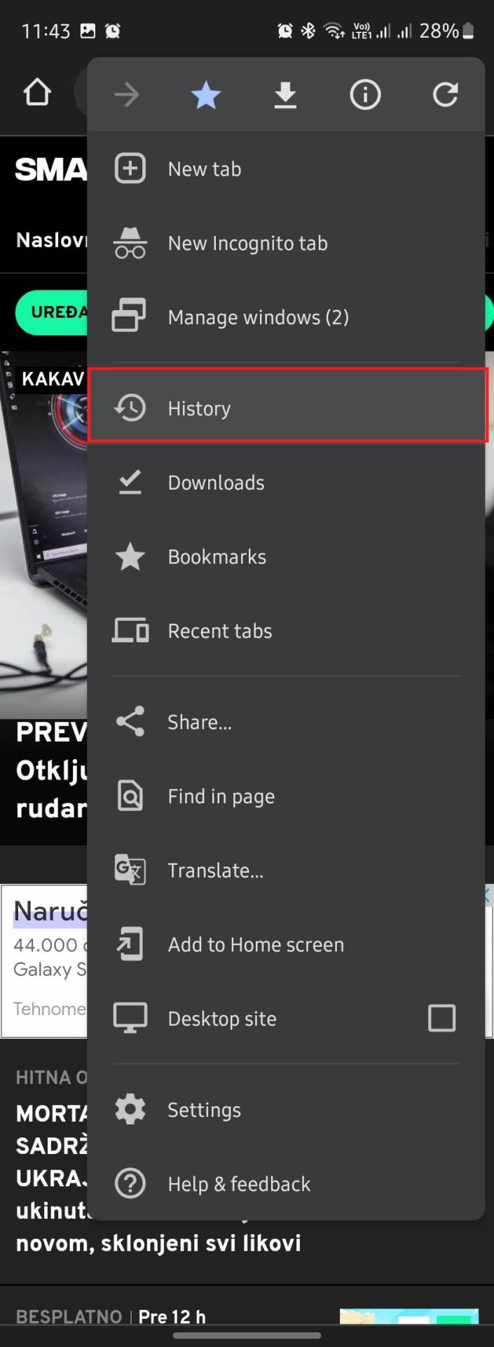  Istorija pregledanja podataka u meniju Chrome browsera - SmartLife / Marko Nešović / Chrome 