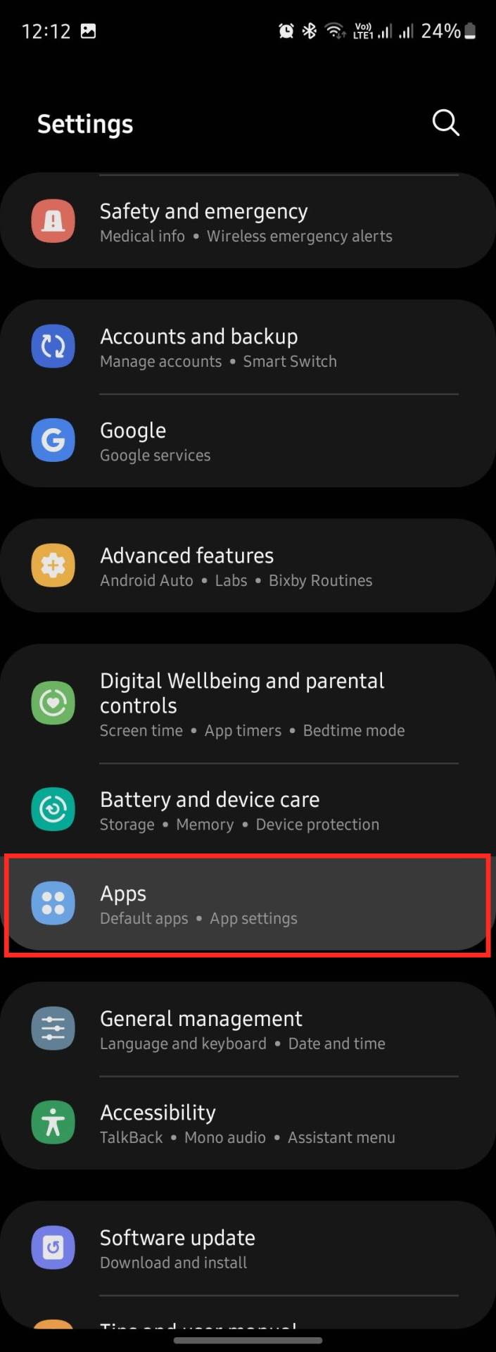  Apps meni u podešavanjima telefona - SmartLife / Marko Nešović / Samsung One UI 