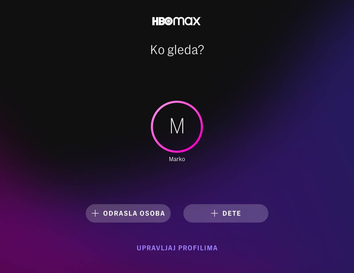 HBO Max aplikacija odabir profila - SmartLife / HBO Max / Printscreen   HBO Max aplikacija odabir profila - SmartLife / HBO Max / Printscreen