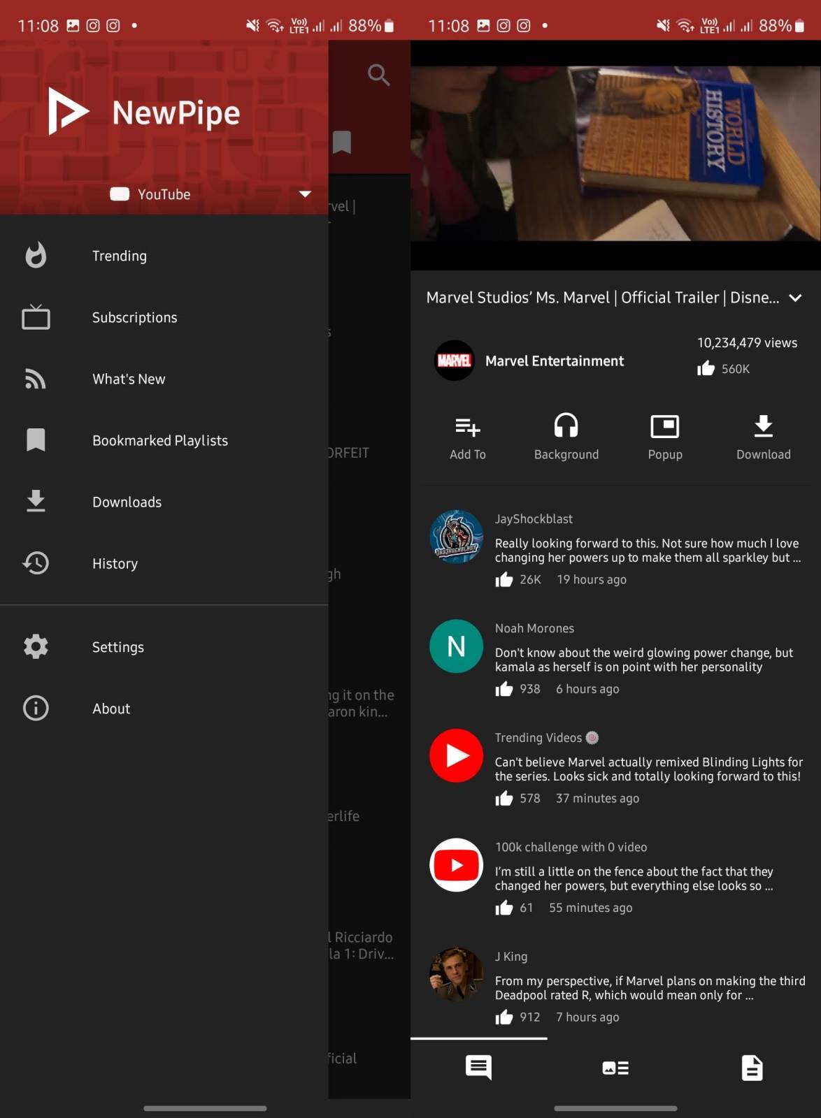  NewPipe meni, opcije i komentari - SmartLife / Marko Nešović / NewPipe 