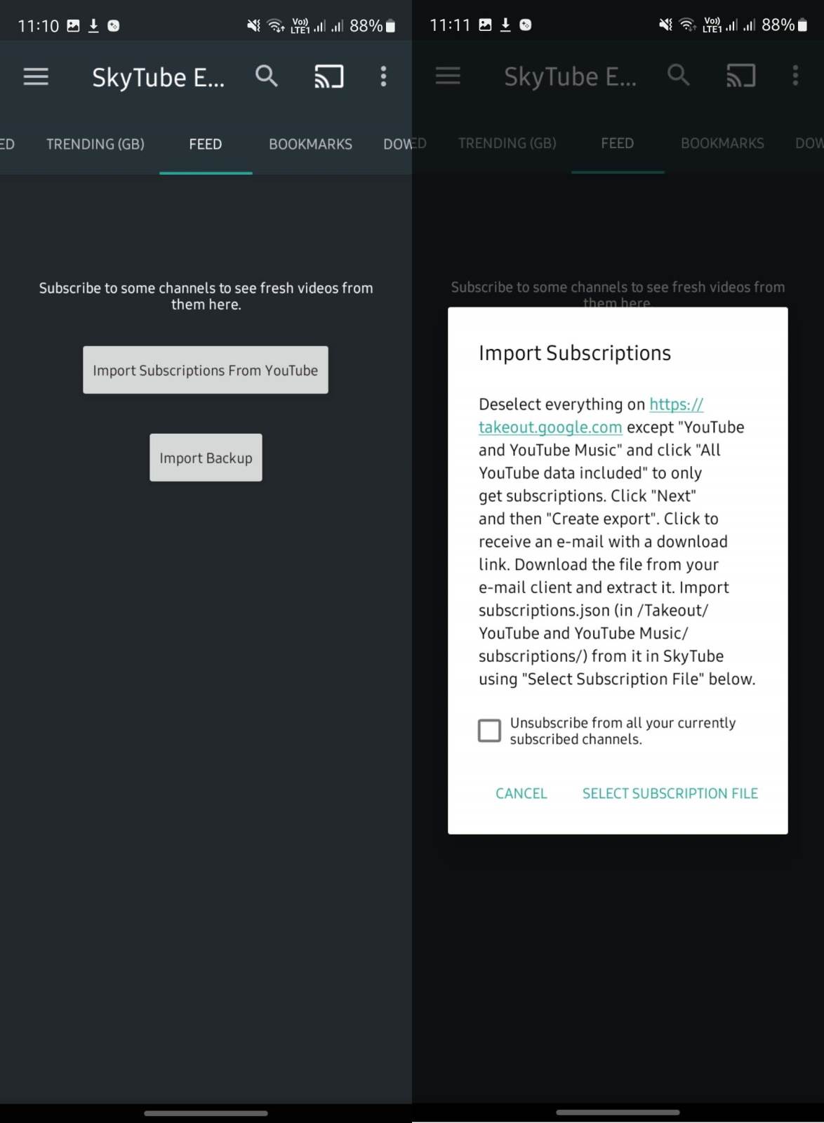  SkyTube uvoz YouTube pretplata 